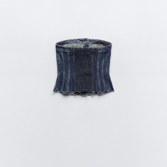 ZARA DENIM TRF CORSET TOP - Picture 7 of 11
